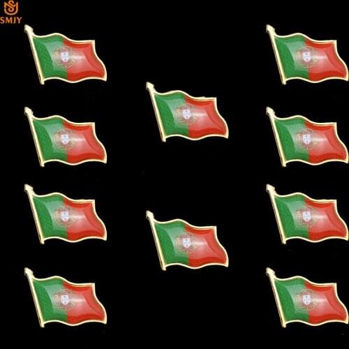 10PCS Portugal Flag Brooch Proud National Emblem Logo Lapel Wearable Badge Safety Buckle Pin Collection