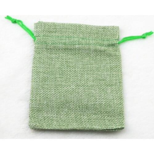 10x14cm Green Burlap linen jute bag drawstring necklace jewelry package bag gift bag Wedding packaging bag