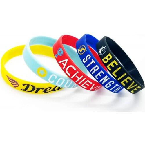 300pcs Inspirational Quotes Dream Achieve Courage Strength Believe Silicone Bracelets Rubber Wristbands Free Shipping by DHL
