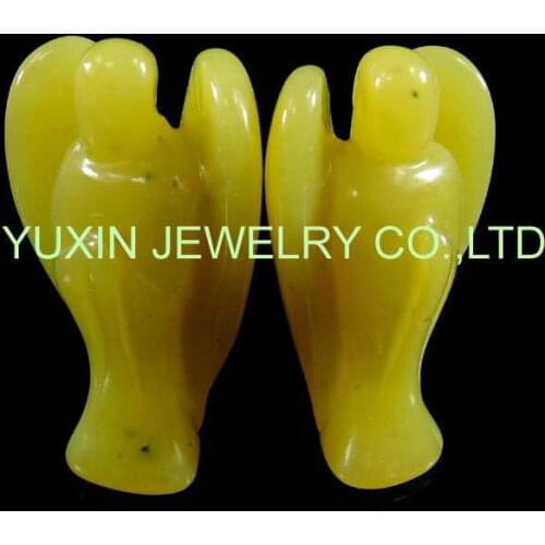 5pcs New Arrival !!! Fashion Natural Lemon jades Angel Figurine Charms Statue Carved Angel With Wing Pendant Stone Pendants