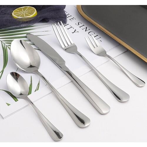 5Pcs Stainless Steel Cutlery Glossy Silver Tableware Set Dinnerware Wedding Home Flatware Set Forks Knives Spoons Set Silverware
