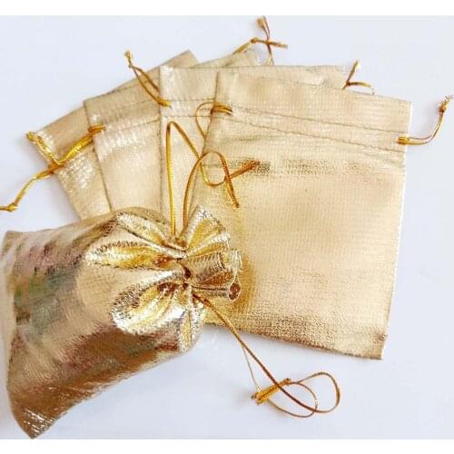 50pcs Gold Cloth Foil Organza Bag Drawstring Bag Jewelry Bags Fabric Pouch Gift Bags Wedding/Party/Christmas Packaging Display