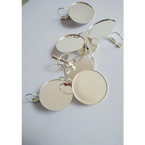 500pcs Fit 20mm Cameo Glass Cabochon Silver Plated Bezel French Lever Blank Back Earring Base For DIY Jewellry Findings CFS157