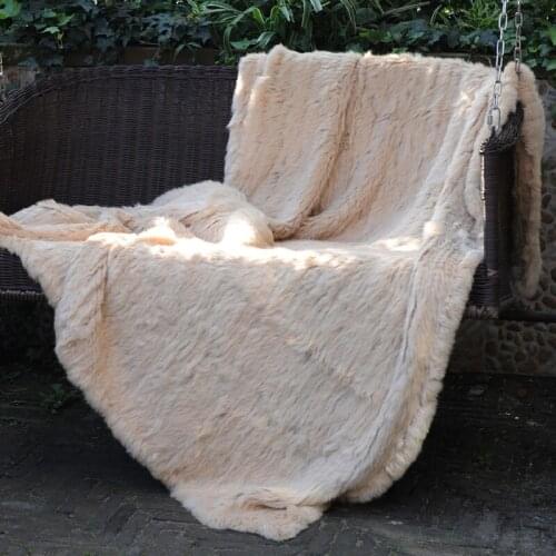 CX-D-10M Custom Made Beige Knit Rabbit Fur Throw Blanket For Bedding Set mantas para sofa decorativa
