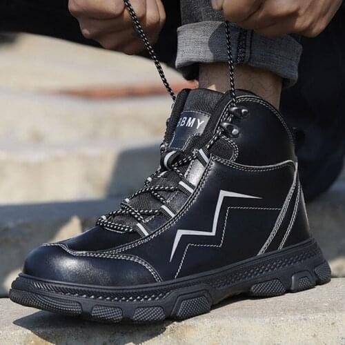 Safety Work Mens Shoes Genuine Leather Steel Toe Shoes for Men Safety Boots Anti-hit Anti-puncture Work Clothes Security Boots