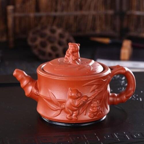 Big Capacity Purple Clay Teapot Panda Bamboo Tea Pot Handmade Crafts Chinese Kung Fu Teaware Exquisite Ceramic Pot Suit as Gift