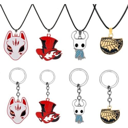 Persona 5 Key chain Necklace Fox Mask Pendant Necklaces Men Women Jewelry Anime Hollow Knight necklace Leather Rope Charm Choker