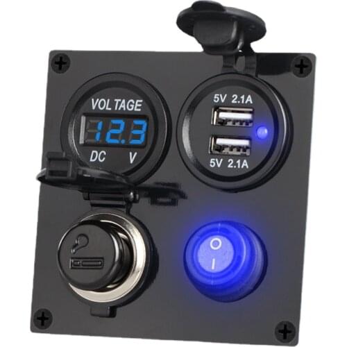 DIY 4IN1 Wired Dual USB Car Charger Cigarette Lighter Adapter Voltmeter Waterproof USB Mechero Coche Charger With On/Off Switch