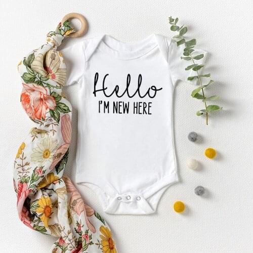 Hello I'm New Here Baby Onesies Summer Short Sleeve Bodysuits Newborn Baby Boys Girls Rompers Clothes Casual Ropa Jumpsuit