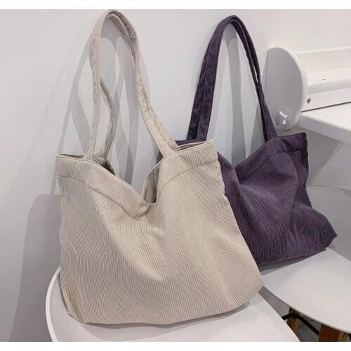 Canvas Corduroy Shoppers Shoulder Tote Bags for Women 2021 Girls Purses Handbags Female Casual Wallets Large Capacity Schoolbags