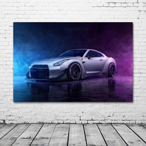 Canvas Paintings Grey Nissan GTR Supercar Posters Wall Art Picture Prints for Living Room Decor