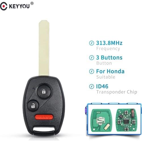 KEYYOU For Honda HLIK-1T Accord Element Pilot CR-V HR-V 2007 2008 2009 Fit City Jazz Odyssey Fleed 313.8MHz 3 2+1 Remote Key