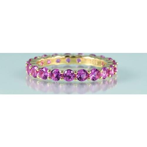 GEMS BEAUTY 14K Gold Filling Sterling Silver Eternity Rings Round Lab Pink Sapphire Infinity Rings For Women Anniversary Gift