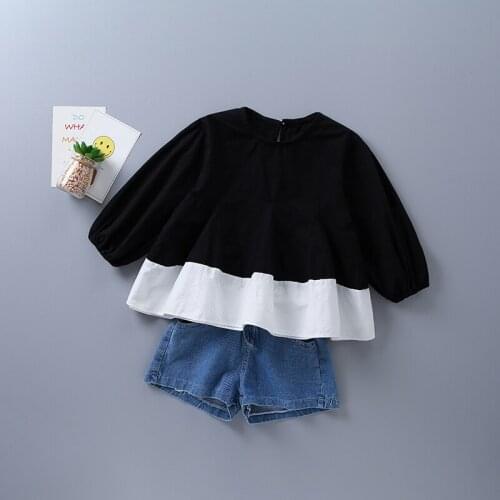 2-7 years high quality girl clothing set 2020 new autumn fashion casual patchwork shirt + denim pant kid children clothing