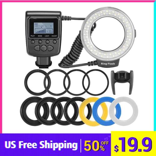 RF-550D 48pcs Macro LED Ring Flash Bundle 8 Adapter Ring Photography Ringlight for Canon Pentax Sony Panasonic DSLR Camera HD130
