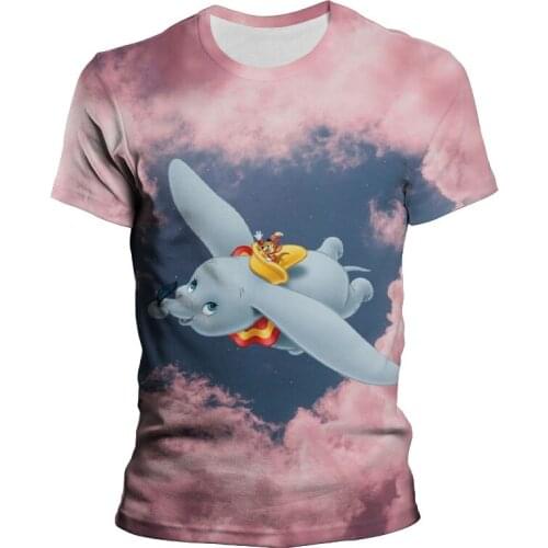 Disney Fashion Dumbo Cartoon 3D Print T-Shirt O-Neck Pullover Short Sleeve Casual Sweet Stylish Mens Women Children Tee Tops