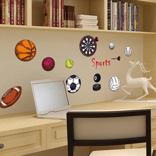 Cartoon Ball Game Wall Stickers for Kids Room Cabinet Wall Decoration Kindergarten Layout Wallpaper Basketball Football Decals