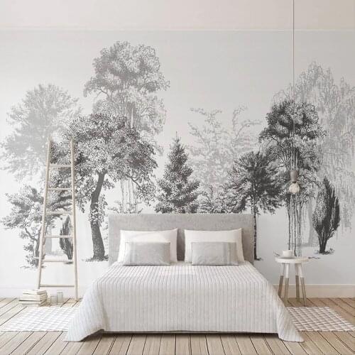 Custom Mural Modern Hand Painted Black White Abstract Tree Forest Art Wall Painting Living Room Bedroom Dining Room Wallpaper 3D