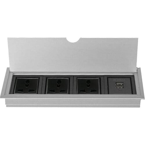 Desktop Electric Socket Aluminum Panel 3AC UK/US/AU/CN Power Socket 2USB Hide Embedded Desktop Wiring Information Box Socket