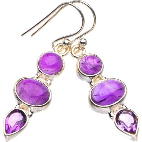 Natural Amethyst Handmade 925 Sterling Silver Earrings 1.5" D3636