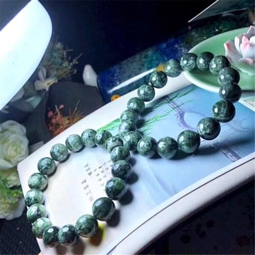 12mm Genuine Natural Green Seraphinite Bracelet For Women Man Round Beads Gemstone Crystal Stretch Strands Bangle Jewelry AAAAA