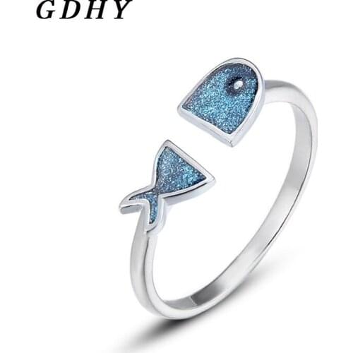 New Creative Blue Little Fish Rings Twinkle Fish Animals Adjustable Ring Fairy Dream Rings for Woman Jewelry Ring Anillo Bague
