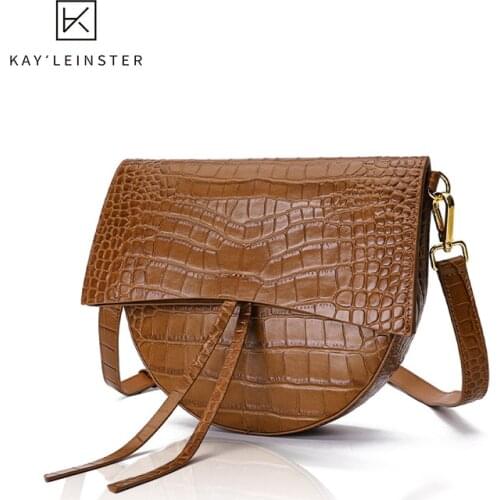 New Leather Female Small Crossbody Bags For Women Crocodile Pattern Saddle Head Layer Cowhide Shoulder Bag Double Shoulder Strap