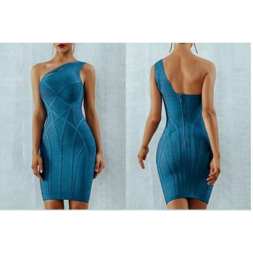 One Shoulder Summer Women Bodycon Bandage Dress Vestidos 2021New Arrive Hollow Out Runway Celebrity Runway Party Dresses