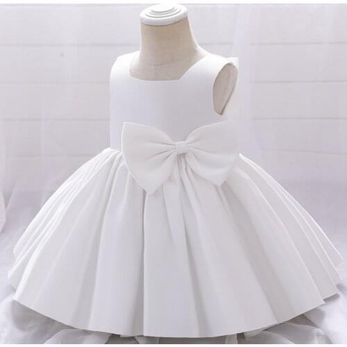 Infant Baby Girls Solid Dresses Christening Gowns Newborn Babies Baptism Clothes Princess tutu Birthday White Bow Dress