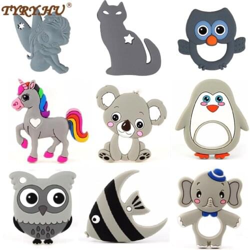 TYRY.HU 1PC Silicone Teethers Animal Koala Owl Food Grade BPA Free For Baby Teething Chew Charms Silicone Teether Bead Toy Gift