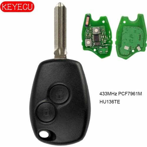 Keyecu Remote Car Key 2 buttons 433MHz PCF7961M HITAG AES Chip Replacement for Renault Uncut HU136TE Blade