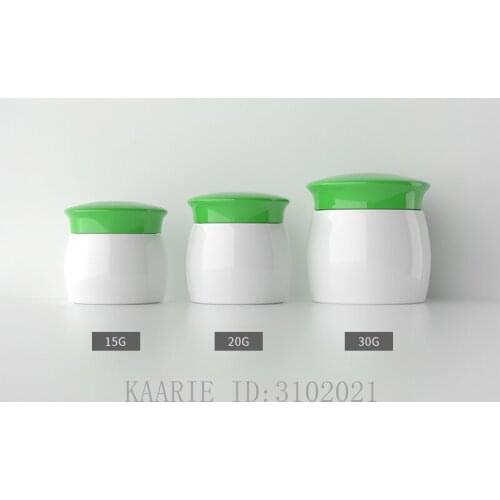 15g20g30g 30pcs/lot Empty Plastic Double Layer Cream Jar,DIY Portable White Bottle with Green Lid ,Refillable Cosmetics Package