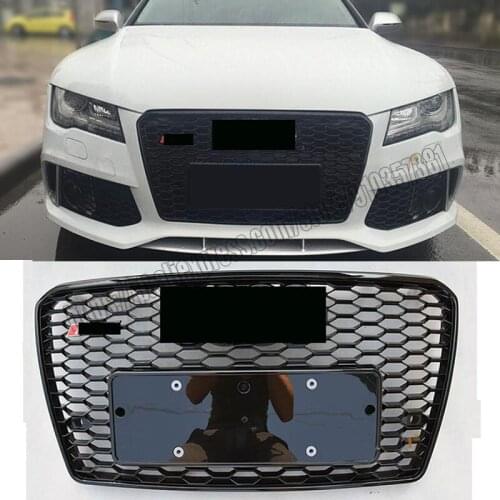 For rs7 style honeycomb mesh grill for audi a7 s7 2012 12 2013 13 2014 14 2015 15 shiny black abs front bumper hood racing grid