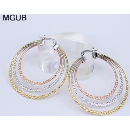 MGUB Hiphop Big Hoop Earrings Stainless Steel Jewelry Simple Style Trendy Circle Round Earrings Women Gift For Her LH420