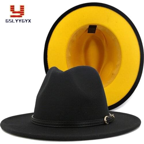 Black Yellow Royal Blue Lime Green Rosy Camel Patchwork Fedora Hat with Wide Brim Women Men Elegant Hat and Caps