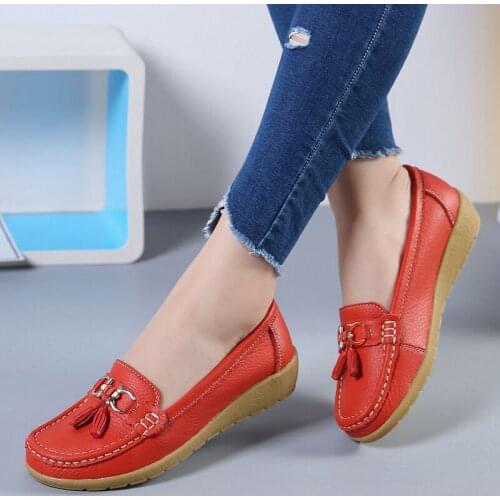 New Shoes Woman Cowhide Leather Women Shoes Flats Colors footwear Loafers Slip On Womens Flat Shoes Moccasins Plus Size