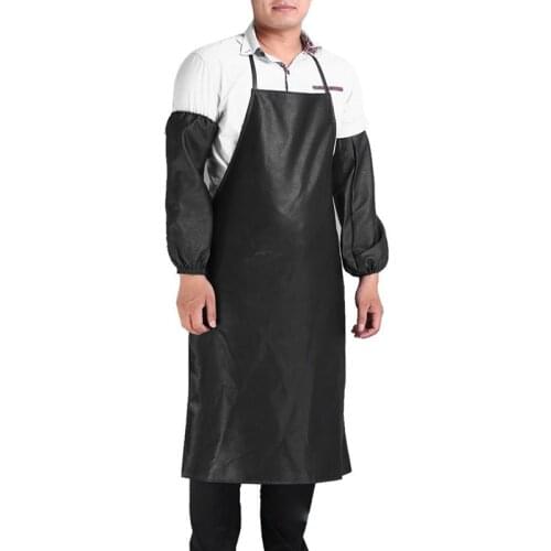 Waterproof Men Stain-Resistant Leather Aprons Kitchen Dishwashing BBQ Bib