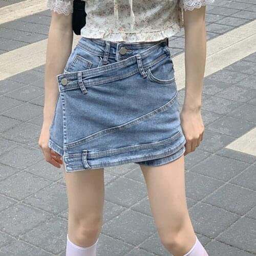 Zoki High Waist Women Denim Shorts Summer Korean Blue Designed Jeans Casual Pocket Loose Ladies Wide Leg Shorts New 2021