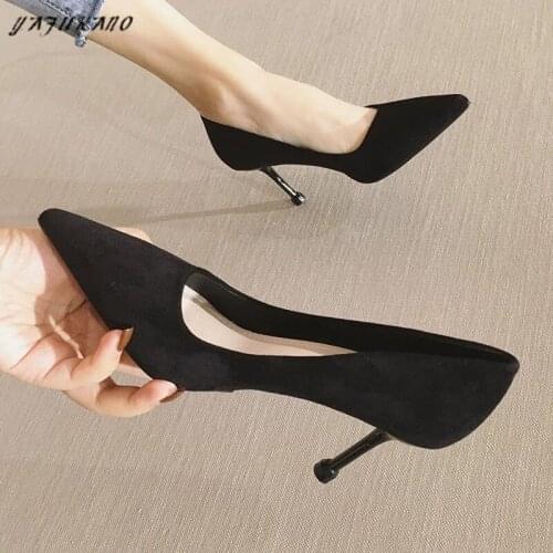2021 Autumn New Simple Elegant High Heels Stiletto Womens Shoes Pointed Black Etiquette Professional Single Shoes Wedding Shoes