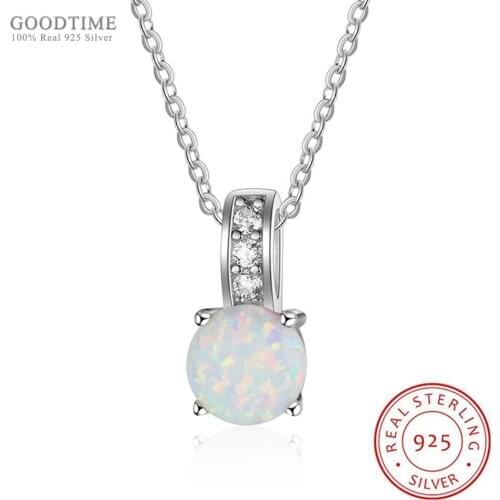 Fashion Pure 925 Sterling Silver Jewelry Opal Cubic Zirconia Round Pendant Necklaces For Women Anniversary Jewelry Accessories
