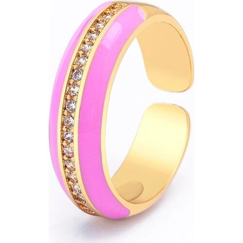 New Arrival 9 Colors Enamel Adjustable Opening Zircon Ring For Women Wedding Party Jewelry Trendy Candy Stackable Finger Ring