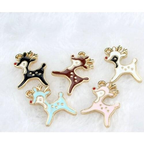 Daisies 10pcs/lot Zinc Alloy Animal Charms Enamel Cute Sika Deer Pendant Fit Bracelets Necklace DIY Metal Jewelry Making