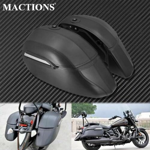 2PCS Universal Motorcycle Black Classic Hard Bags Saddlebags & Heavy Duty Mounting Kit For Honda For Kawasaki For Harley Dyna