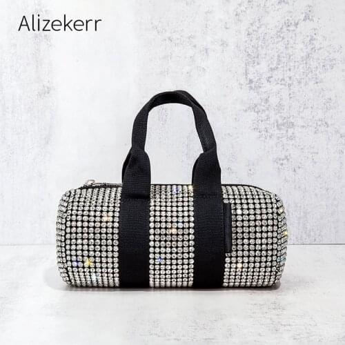 Shiny Diamonds Evening Clutch Bags Women New Luxury Rhinestone Barrel Shaped Boston Purses And Handbags Female Wedding Party