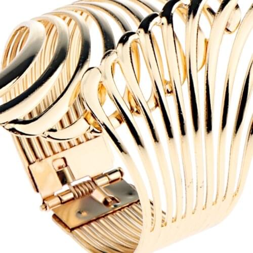 Alloy Metal Feather Bracelet Smooth Hollow Opened Hoop Wide Cuff Bangle