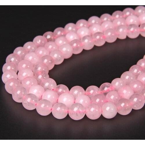 Natural Polished Rose pink Quartz crystal Stone beads round Spacer Loose Beads 4 6 8 10 12 mm Gem Stone DIY For Bracelet Jewelry