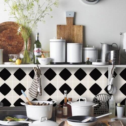 Balck White Grey Vinyl Stickers Self Adhesive Wallpaper Stick Square Wall Tiles for Furniture Kitchen and Bathroom Backsplash