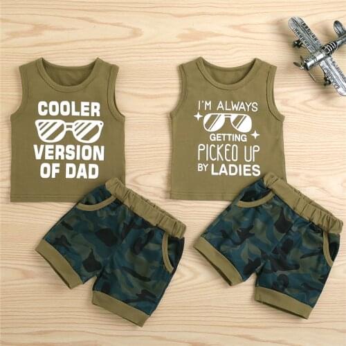 Boy Baby Summer Clothes Outfits Sets Funny Letter Print Sleeveless Tops + Camouflage Shorts Set Newborn Boy Clothing Set Suit