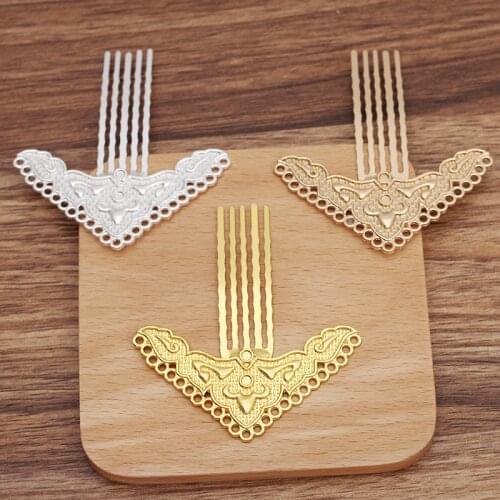 5 PCS 35x65mm Retro Metal Alloy Hair Combs KC Gold Silver Plated Hair Combs Setting DIY Headwear Accessories For Jewelry Making