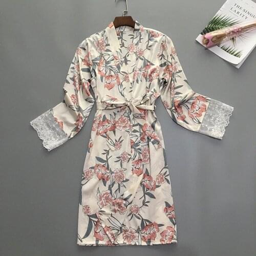 Robe Femme Silk Sleepwear Satin Bathrobe Kimono Home Dress Flower Robe Vintage Sexy Sleep Lounge Elegant Night Wear Women